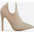 Caris Pointed Toe Ankle Boot In Nude Lycra, Nude
