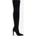 Carey Stiletto Over The Knee Long Boot In Black Faux Suede, Black