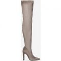 Carey Stiletto Over The Knee Long Boot In Grey Faux Suede, Grey