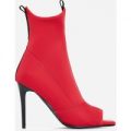 Carter Peep Toe Ankle Sock Boot In Red Lycra, Red