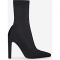 Cassia Square Heel Sock Boot In Black Lycra, Black
