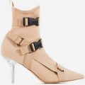 Cassie Perspex Buckle Detail Ankle Sock Boot In Nude Lycra, Nude