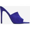 Cece Pointed Peep Toe Mule In Blue Faux Suede, Nude