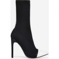 Celsa Two Tone Pointed Toe Sock Boot In Black Knit, Black