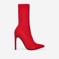 Celsa Pointed Toe Sock Boot In Red Knit, Red