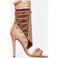 Britz Lace Up Heel In Nude Faux Leather, Nude