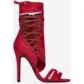 Britz Lace Up Heel In Red Faux Suede, Red