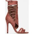 Britz Lace Up Heel In Blush Faux Suede, Pink