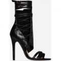 Britz Lace Up Heel In Black Faux Leather, Black