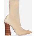 Charlie Block Heel Ankle Boot In Nude Lycra, Nude