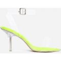 Charmed Studded Detail Barely There Perspex Heel In Lime Green Faux Suede, Green