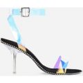 Charmed Studded Detail Barely There Perspex Heel In Black Faux Suede, Black
