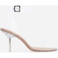 Charmed Studded Detail Barely There Perspex Heel In Nude Faux Suede, Nude