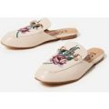 Cheska Floral Embroidered Flat Mule In Nude Faux Leather, Nude