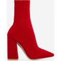 Chesta Block Heel Ankle Boot In Red Lycra, Red