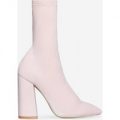 Chesta Block Heel Sock Boot In Pastel Pink Lycra, Pink