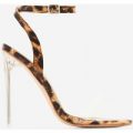 Chrissy Perspex Pointed Barely There Heel In Tan Leopard Print Patent, Brown
