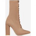 Christin Lace Up Block Heel Ankle Boot In Nude Knit, Nude