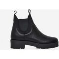 Cody Black Lycra Trim Ankle Boot In Black Faux Leather, Black