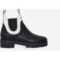 Cody White Lycra Trim Ankle Boot In Black Faux Leather, Black