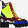 Commander Chunky Sole Lace Up Ankle Boot In Multi, Green