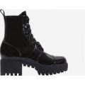 Cooper Chunky Sole Lace Up Boot In Ankle Biker Boot In Black Patent, Black