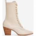 Corley Lace Up Ankle Boot In Nude Faux Leather, Nude