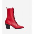 Corley Lace Up Ankle Boot In Red Faux Leather, Red