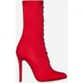 Cosmic Lace Up Ankle Boot In Red Lycra, Red