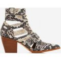 Cotto Cut Out Lace Up Ankle Western Boot In Snake Print Faux Leather, Brown