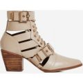 Cotto Cut Out Lace Up Ankle Western Boot In Nude Faux Leather, Nude
