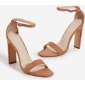 Crown Barely There Thin Block Heel In Nude Faux Suede, Nude