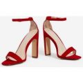 Crown Barely There Thin Block Heel In Red Faux Suede, Red