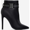 Crush Grosgrain Strap Ankle Boot In Black Faux Leather, Black