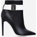 Crush White Grosgrain Strap Ankle Boot In Black Faux Leather, Black