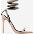 Crystal Diamante Lace Up Heel In Nude Faux Leather, Nude