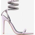 Crystal Diamante Lace Up Heel In Lilac Faux Leather, Purple