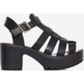 Kerr Platform Sandal In Black Faux Leather, Black