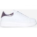 Burton Oversized Trainer With Purple Glitter Heel Tab In White Faux Leather, White
