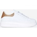 Burton Oversized Trainer With Gold Heel Tab In White Faux Leather, White