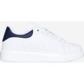 Burton Oversized Trainer With Navy Heel Tab In White Faux Leather, White