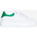 Burton Oversized Trainer With Green Heel Tab In White Faux Leather, White