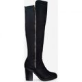 Christiana Zip Detail Long Boot In Black Faux Suede, Black