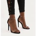 Daisy Clear Strap Stiletto Heels Faux Suede, Black