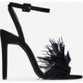 Dalla Oversized Feather Barely There Heel In Black Faux Suede, Black