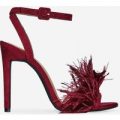 Dalla Oversized Feather Barely There Heel In Maroon Faux Suede, Red
