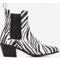 Darcy Toe Cap Western Ankle Boot In Zebra Print Faux Suede, Black