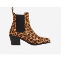 Darcy Toe Cap Western Ankle Boot In Tan Leopard Print Faux Suede, Brown