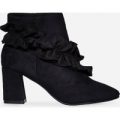 Daria Frill Detail Ankle Boot In Black Faux Suede, Black