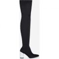 Darley White Heel Thigh High Long Boot In Black Lycra, Black